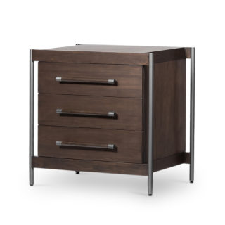 three drawer Metal and Wood nightstand